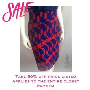 (Sz XL) LuLaRoe Cassie Red Blue Elephant Skirt